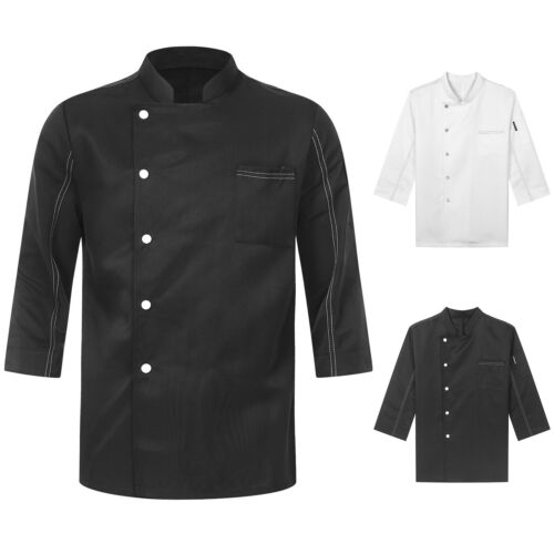 Men Women Uniform Press Buttons Coat M-3XL Chef Jacket Restaurant Shirt Bakery - Picture 1 of 19