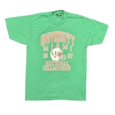 Screen Stars Best Green T-Shirt L Men's VINTAGE University Miami 1987 Champs