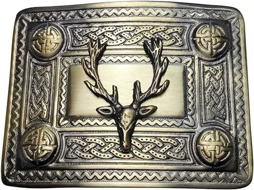 Juego de 5 cinturones escoceses de cuero negro con diseño de cabeza de ciervo hebilla, broche, alfiler y calcetines Foto 4 de 4