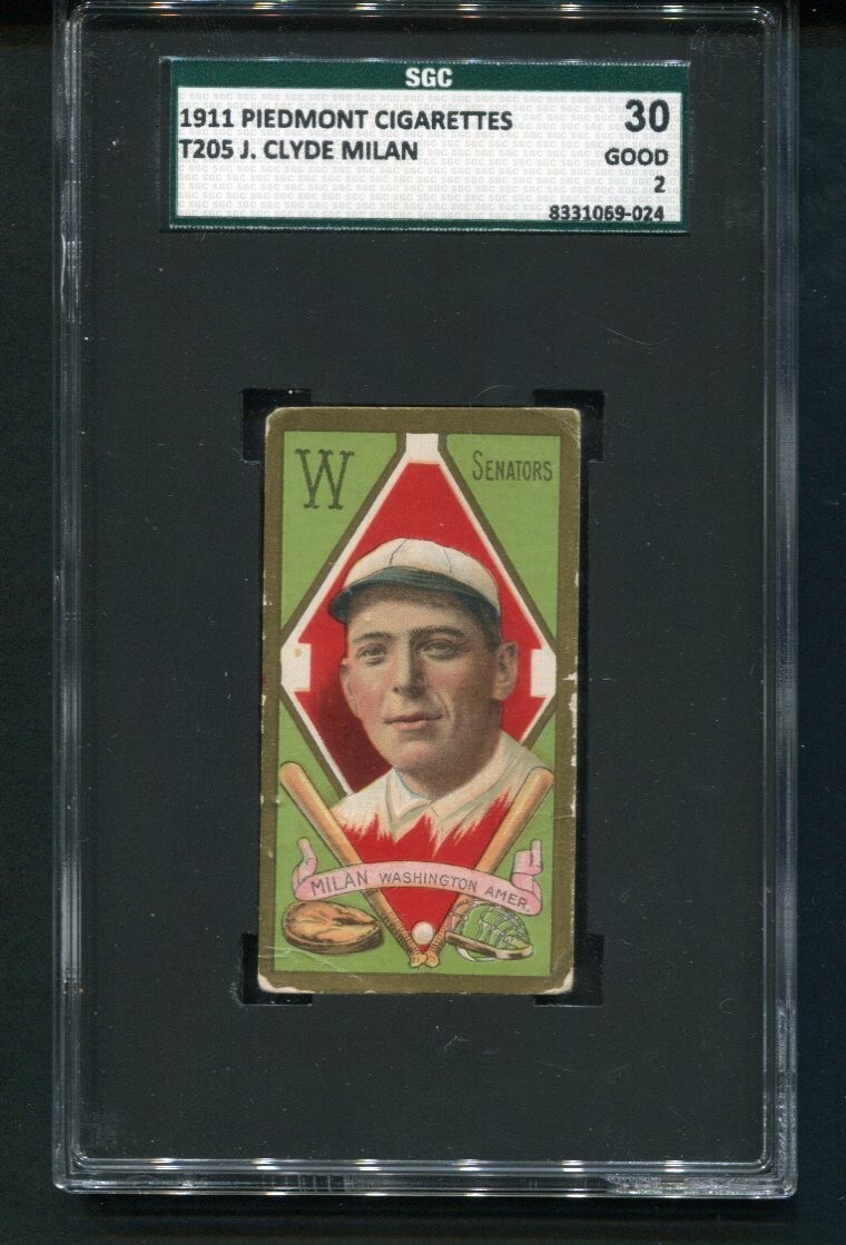 1911 Piedmont T205 J. Clyde Milan Washington Senators SGC 2