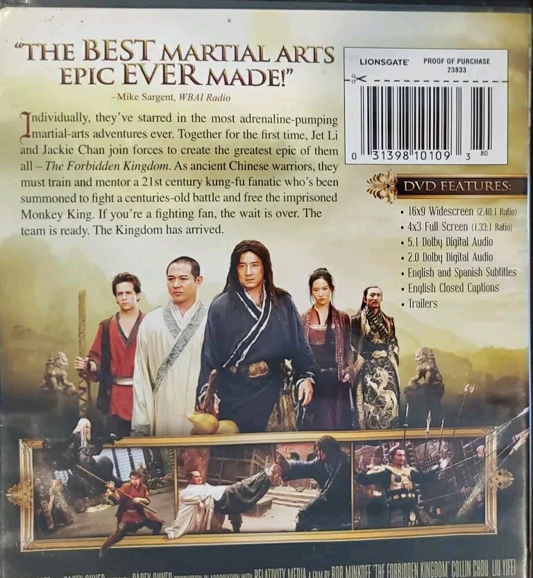 The Forbidden Kingdom (DVD, 2008 Widescreen) Jackie Chan Jet Li