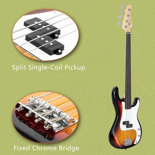 Glarry Fretless Electric Bass Guitar Full Size 4String Cord Wrench Tool New - Picture 4 of 12