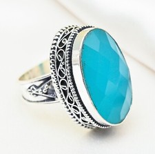 Amazing Blue Chalcedony Gemstone Handmade 925 Sterling Silver Jewelry Ring