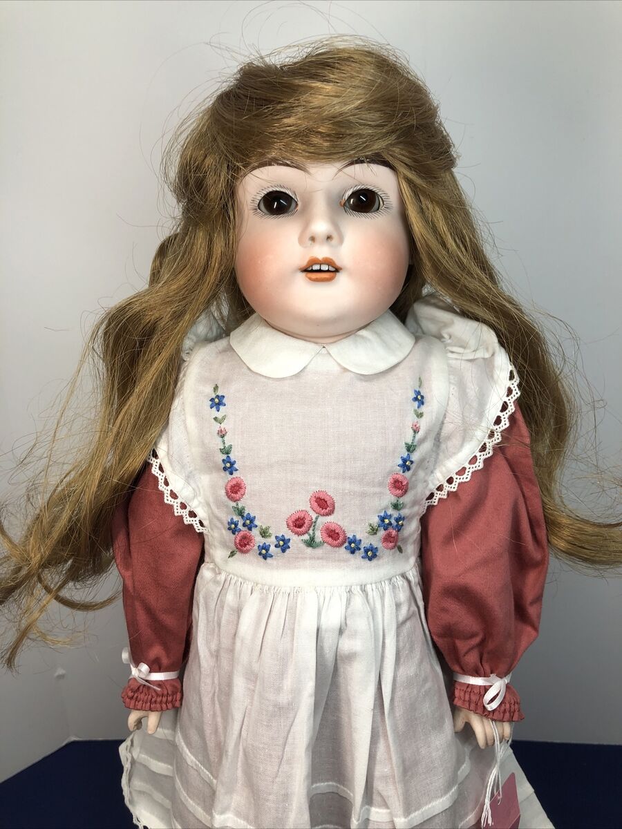 20” Antique German Bisque Doll Heinrich Handwerck 139 Leather Body Brunette  SC5