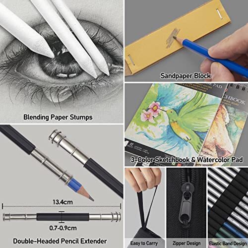 PANDAFLY 80 Pack Drawing Set Sketching Kit, Pro Art Supplies with 3-Color Ske...