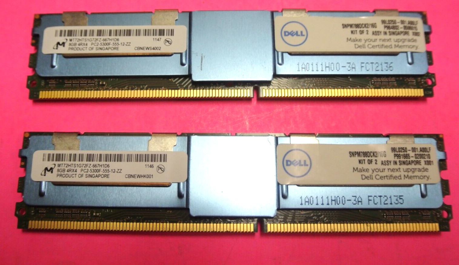 16GB Kit (2x8) Dell PC2-5300F DDR2 ECC Server Memory Module MT72HTS1G72FZ -667