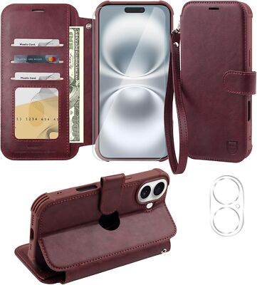 VANAVAGY Wallet Case kompatibel für iPhone 16 Plus RFID, Displayschutzfolie Magsafe