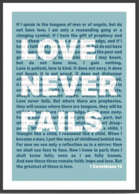 Love Never Fails - 1. Korinther 13 - A3 Druck - blau
