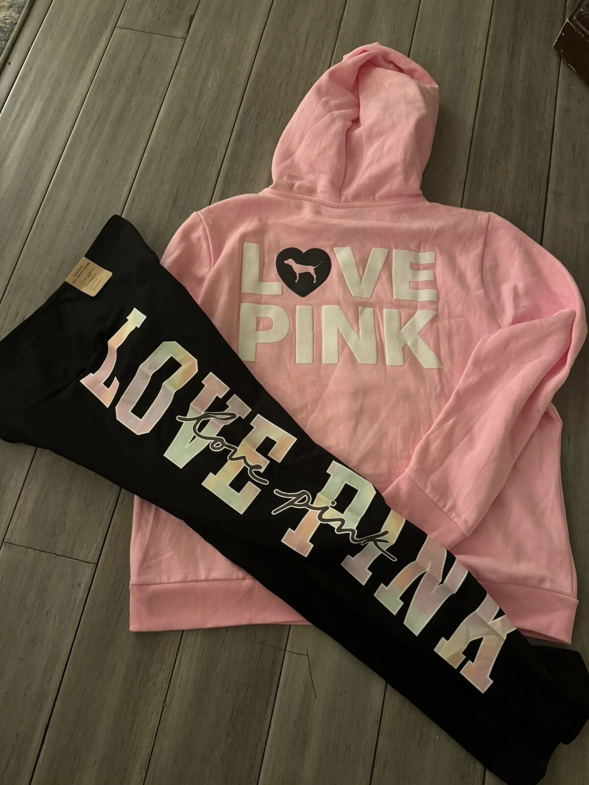 UNDERCOVER FELPA CON CAPPUCCIO E CERNIERA ROSA Victoria Secret Originals + set leggings XL ❤❤❤️