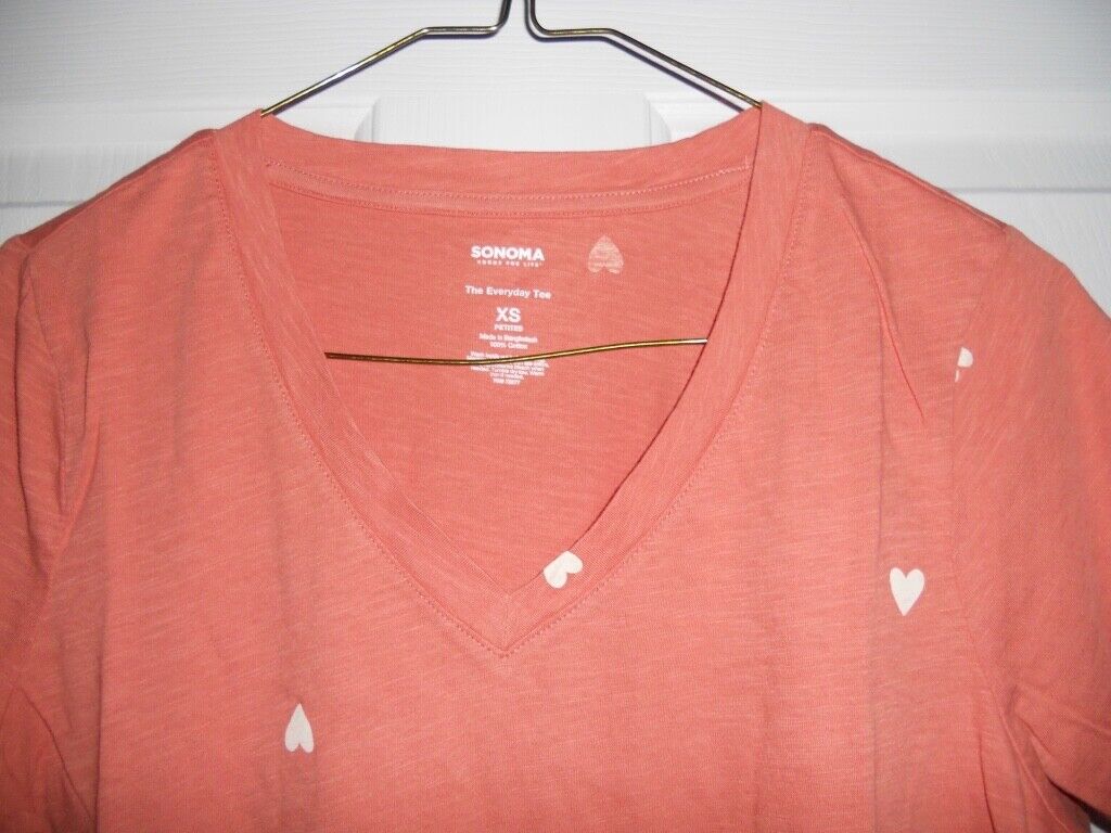 ★AMl PARlS★ 24SS Women's Tone-on-Tone Heart Logo Short Sle Woman's Size PXS Coral with Hearts Sonoma The Everyday Tee V