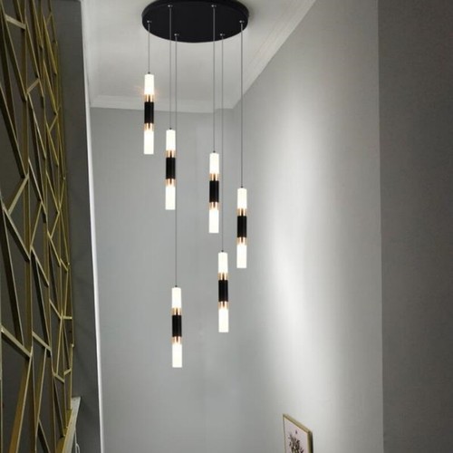 Stair Chandelier Lighting Home LED Lamp Hotel Pendant Light Black Ceiling Lights - Picture 11 of 23