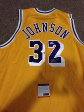 Lakers Magic Johnson Autographed Shirt PSA Hologram and Coa