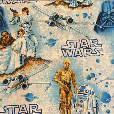 VTG 1977 Star Wars Full Flat Sheet Bibb Co Original Film Trilogy Artwork White
