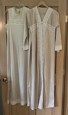Vintage 70s 2 Piece Long Nylon  Nightgown  Robe Set, Champagne Size S