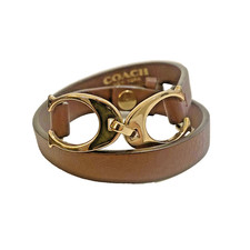 COACH Signature Double Wrap Brown Leather Designer Bracelet Gold Hardware