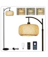 Rayofly Arc Floor Lamp for Living Room, Dimmable Remote ControlBoho Rattan