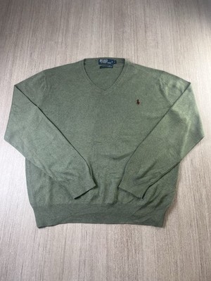 Polo Ralph Lauren Herren Pima Cotton V Neck Pullover Olivgrün L Vintage Strick Top