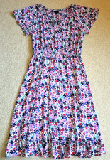 Womens Dress-TALBOTS-wht/purple/blue 'Paradise Floral Popover' ruffle hem midi-2