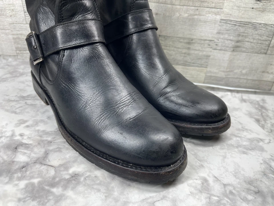 Frye Boots Women 8B Veronica Shoes Black Leather Flex Strap Moto Biker Bootie - Image 2 of 4