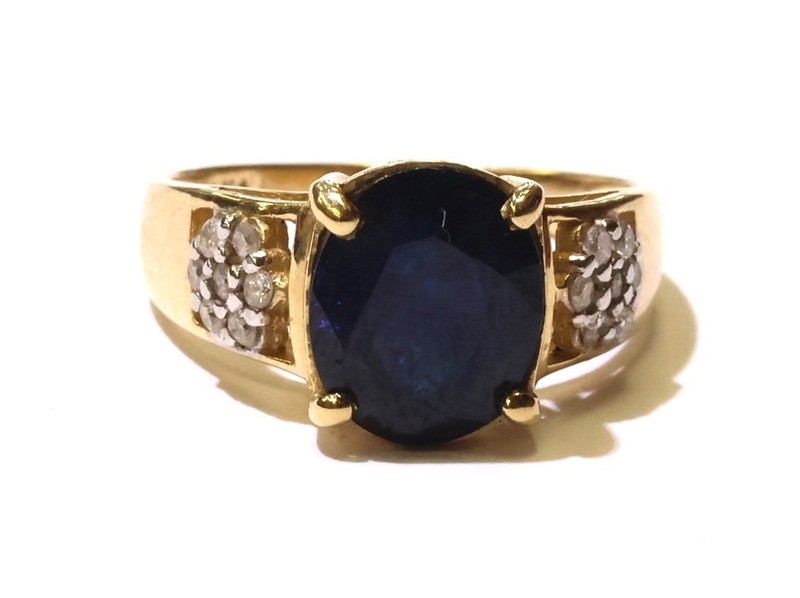 14k yellow gold Natural .14ct I3 H diamond sapphire ring band 4.1g estate womens