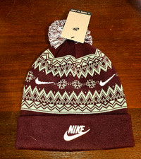 Nike Adults' Peak Fair Isle Beanie NWT - Burgundy Crush/Coconut Milk/Oil Green