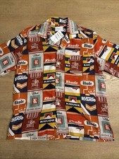 RHUDE Cigarette Pack Print Shirt Mens Size S Short Sleeve 100% Silk Made in USA