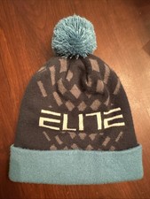 Nike Elite Spell Out Logo Pom Beanie Knit Winter Hat Skull Cap Black Teal Ski