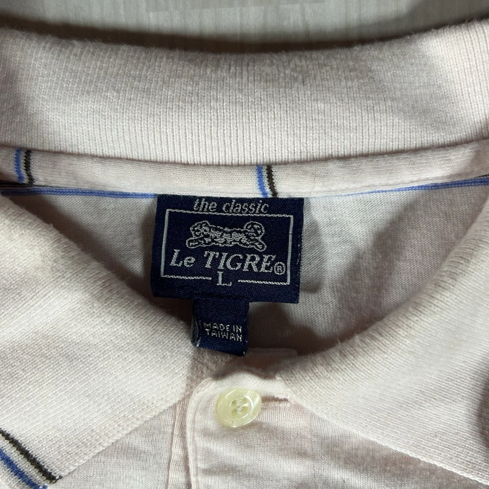 Polo listrado masculino Le Tigre The Classic. Branco/azul. Tamanho grande. - Imagem 3 de 4