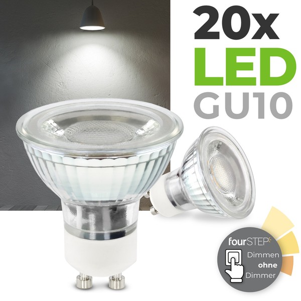 20X Set GU10 Led Leuchtmittel Fourstep Spot Dimmen Ohne Dimmer 5W Neutralweiß-image