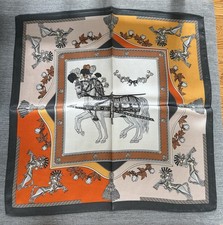 Silk Small Square Scarf Printed Horse Motif