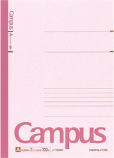 Campus Notebook, A 7mm Ruled, Semi-B5, 100 Sheets, 30 Lines, Pink, Japan Import 