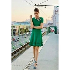 Anthropologie MAEVE Promenade Pointelle Knit Dress Solid Green Flirty X-Small