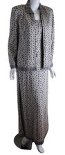 St.John Evening AMAZING 10 Long Dress Jacket Paillettes Gray Floral ART M L