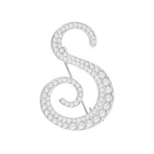 Letter Brooch Pins, Pearl Initial Alphabet S Pin, Silver Tone