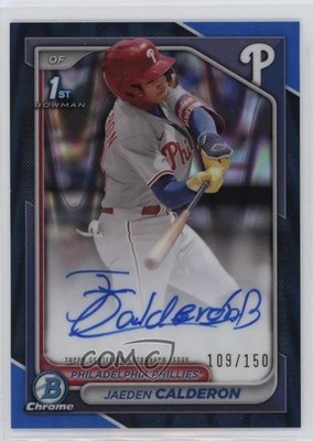 2024 Bowman Chrome Prospect Blue RayWave Refractor Jaeden Calderon Auto 1eg1