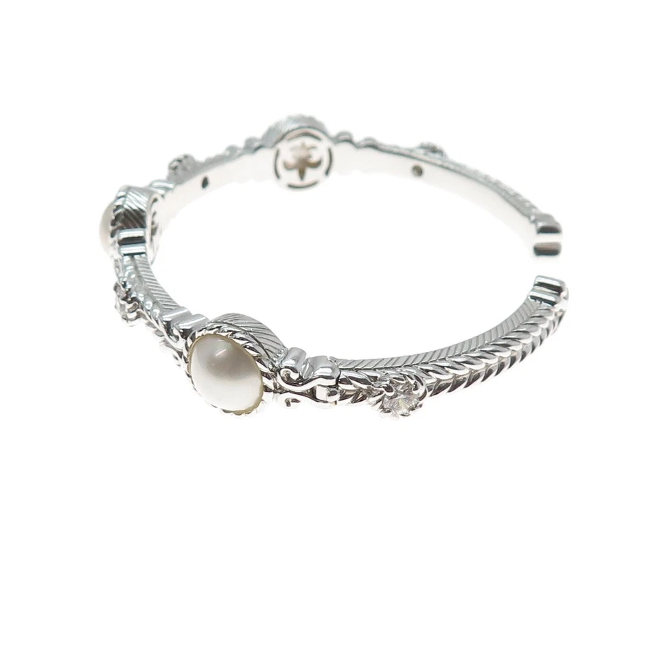 Brazalete ajustable JUDITH RIPKA 925 plata de ley perlas reales y C Z 7" Foto 4 de 4