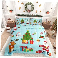 Merry Christmas Comforter Set Xmas Tree Quilt Size for Kids Full Green Red