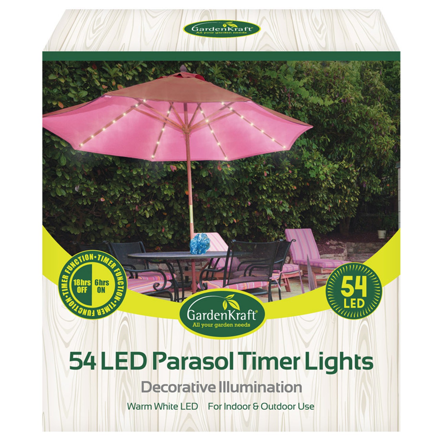 54 Warm White LED Parasol Timer Lights Umbrella Light Indoor Outdoor Lighting