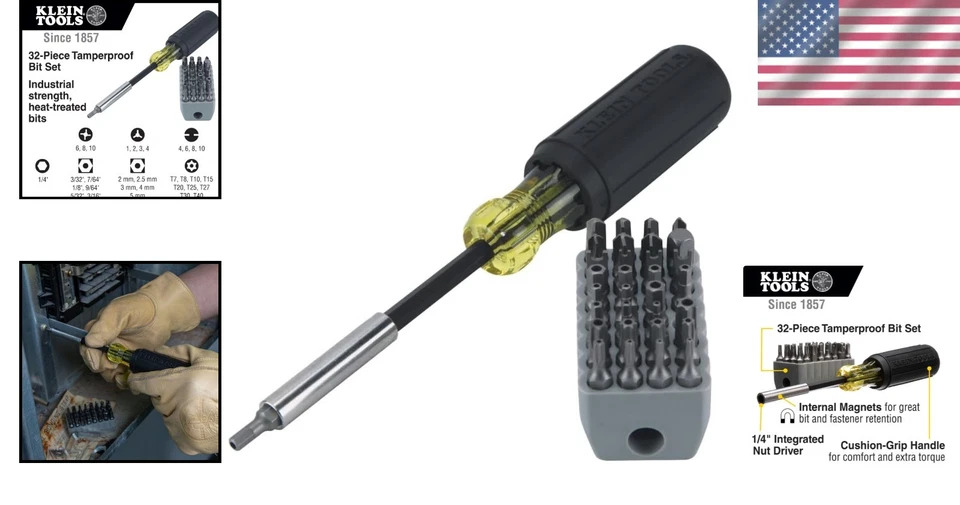 Comfort Grip Klein Magnetic Screwdriver with 32 Tamperproof Bits & Storage Block - Image 2 of 4
