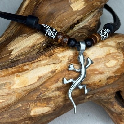 Surferkette Gecko Kette Leder Halskette Herren Damen Schmuck