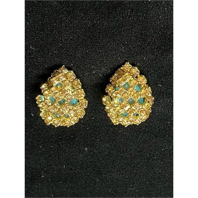 Alice Caviness Vintage Clip Earrings Topaz Chevron Multi Layer 1751