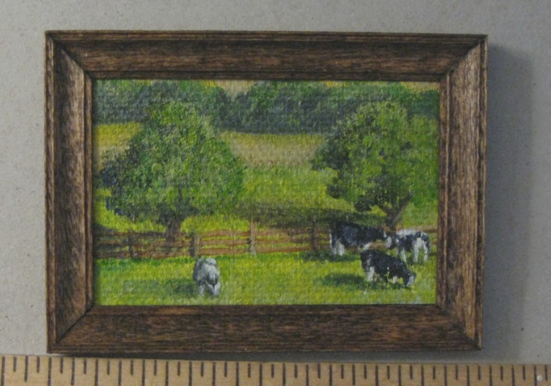 1:12 scale Miniature Painting "Cows in the Glade" OOAK Artist made LesBonArts