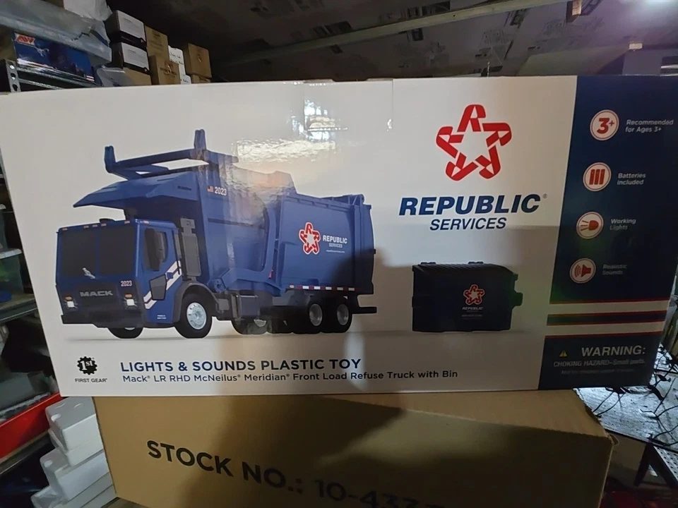 Camión de basura Republic Services cargador frontal luces y sonidos escala 25 Foto 3 de 4