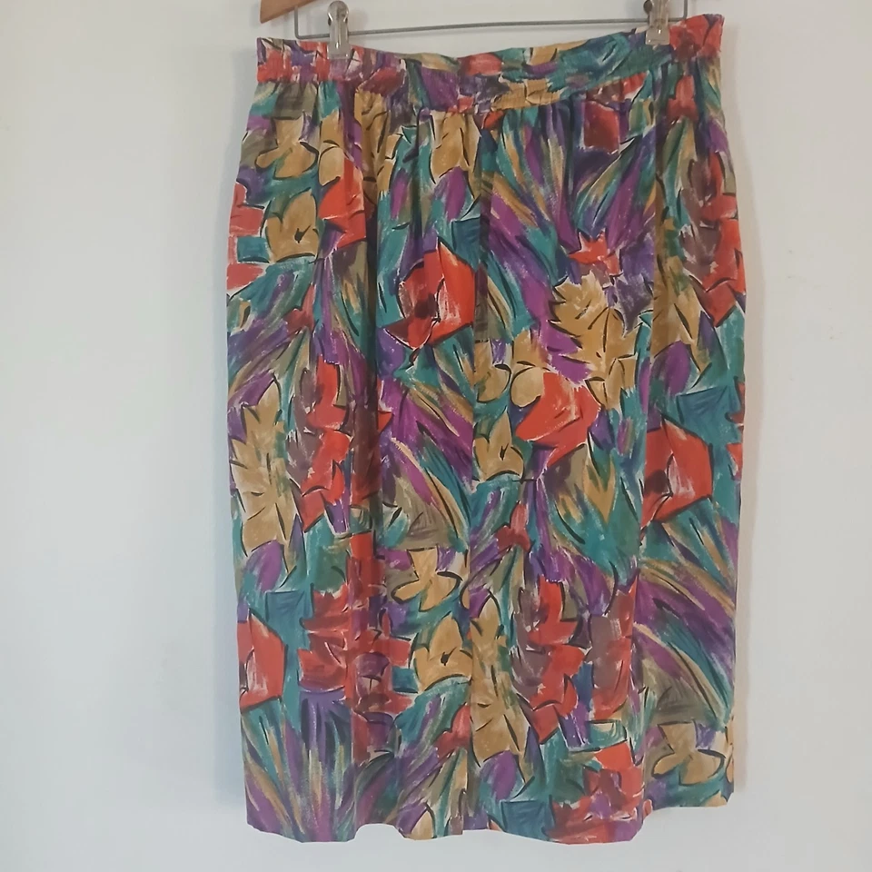 Falda midi de seda artística vintage August para mujer talla 1X colorida retro  Foto 2 de 4