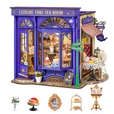 Rolife DIY Miniature House Kit Leisure Tea Time, 3D Book Nook Openable Bookshelf