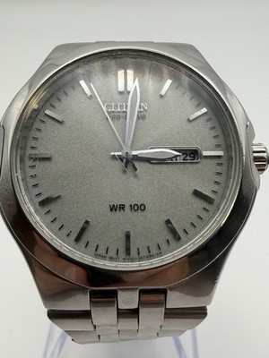 Citizen Eco-Drive WR100 100m Silver Dial Date Stainless Steel Bracelet Watch