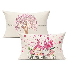 Valentines Day Lumbar Throw Pillow Covers 12x20 Set 20" x 12" Pack of 2 Pink