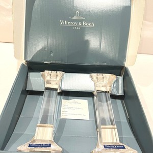 Villeroy & Boch Sienna Crystal Candlesticks Pair Signed NOS Austria Modern 8"