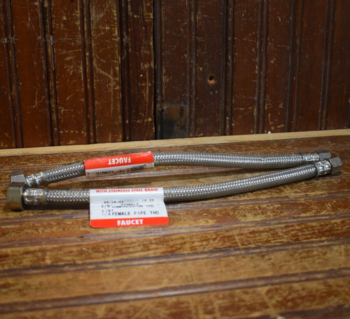 STAINLESS STEEL BRAIDED FAUCET WATER SUPPLY LINE PAIR 3/8" FCT 1/2" FPT 12" LONG