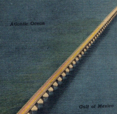 Vintage Postcard Linen Aerial View 7 Mile Bridge Overseas Highway Key West FL